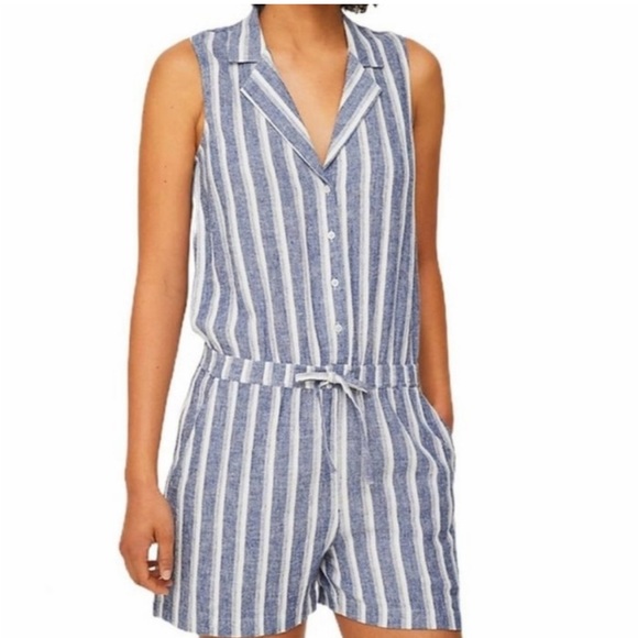 LOFT Pants - LOFT | Striped Button Sleeveless Romper
Linen Blue White